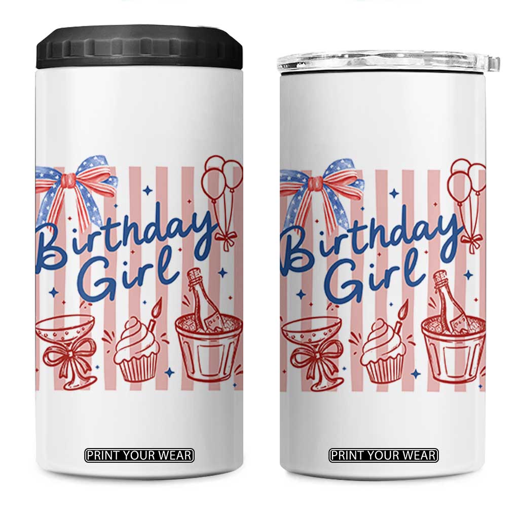 Patriotic Birthday Girl 4 in 1 Can Cooler Tumbler Red White And Blue Party Graphic TS12 One Size: 16 oz White Print Your Wear