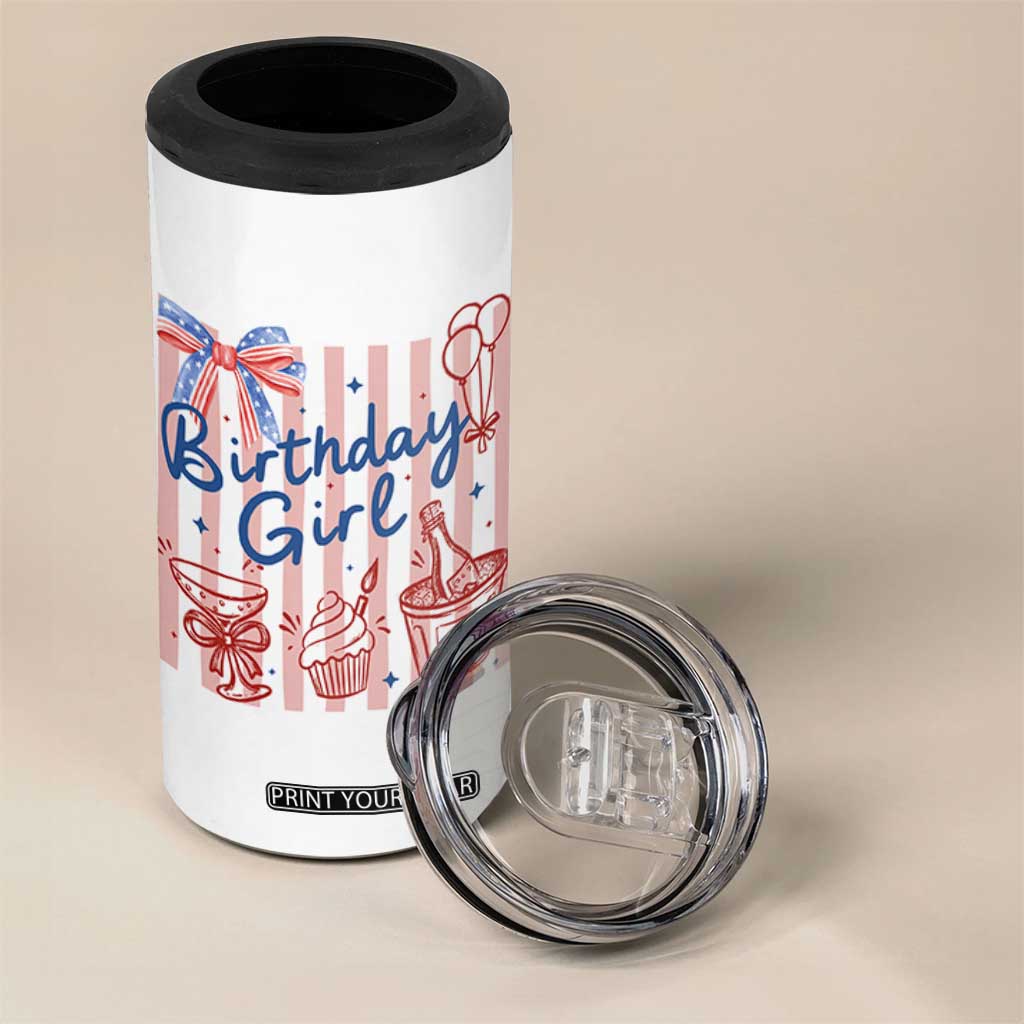 Patriotic Birthday Girl 4 in 1 Can Cooler Tumbler Red White And Blue Party Graphic TS12 Print Your Wear