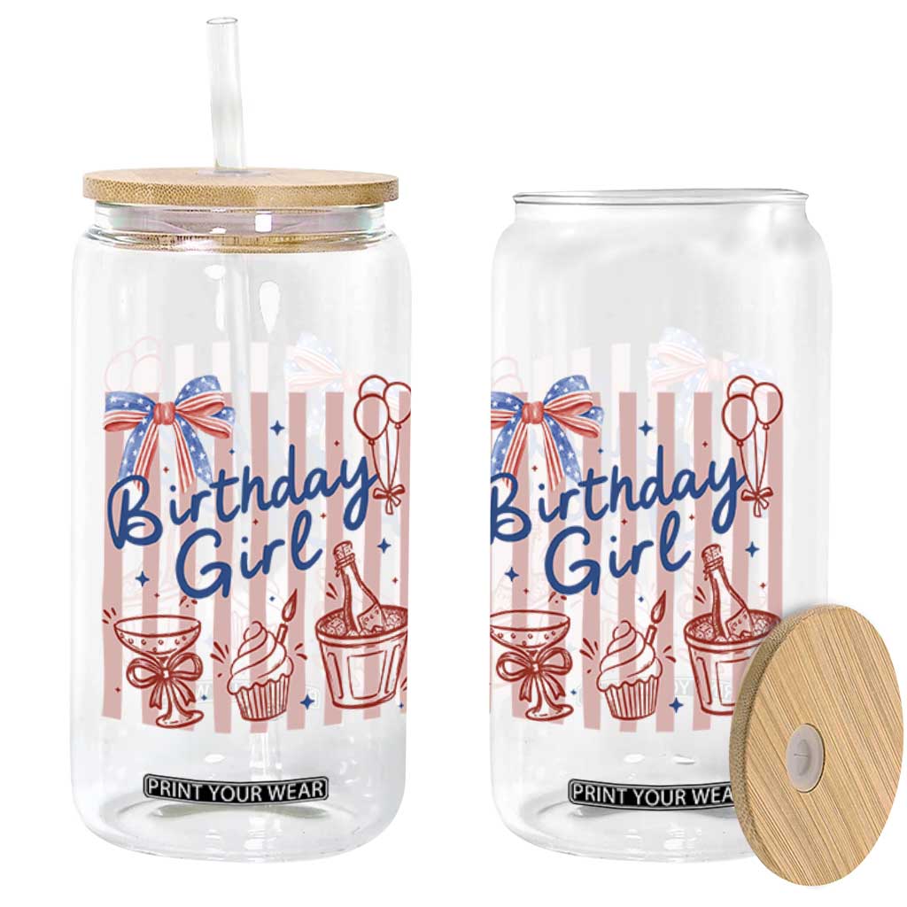 Patriotic Birthday Girl Glass Can Red White And Blue Party Graphic TS12 Print Your Wear