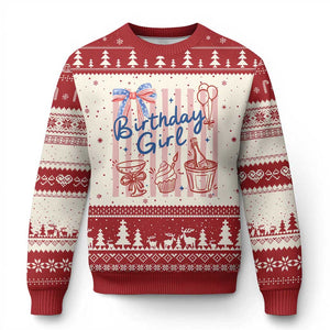 Patriotic Birthday Girl Ugly Christmas Sweater Red White And Blue Party Graphic TS12 Beige Red Print Your Wear