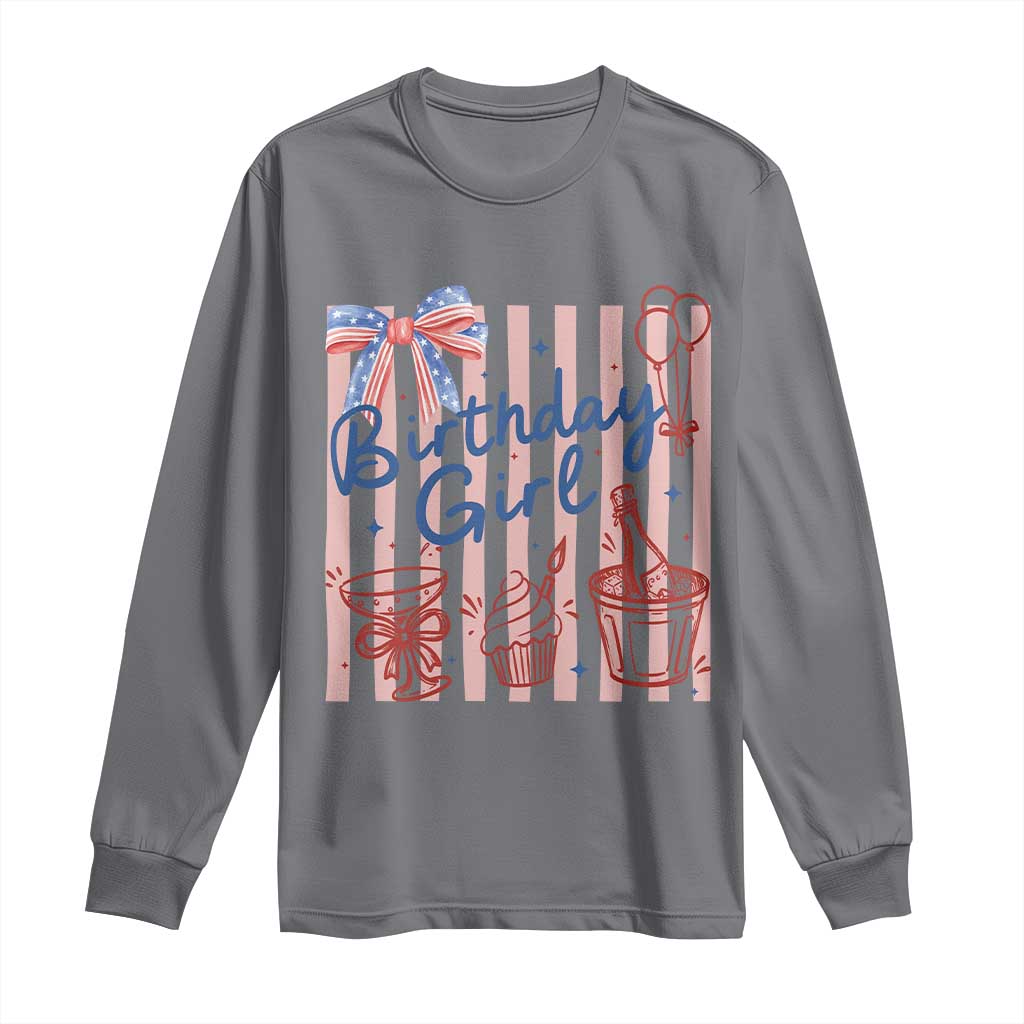 Patriotic Birthday Girl Long Sleeve Shirt Red White And Blue Party Graphic TS12 Charcoal Print Your Wear