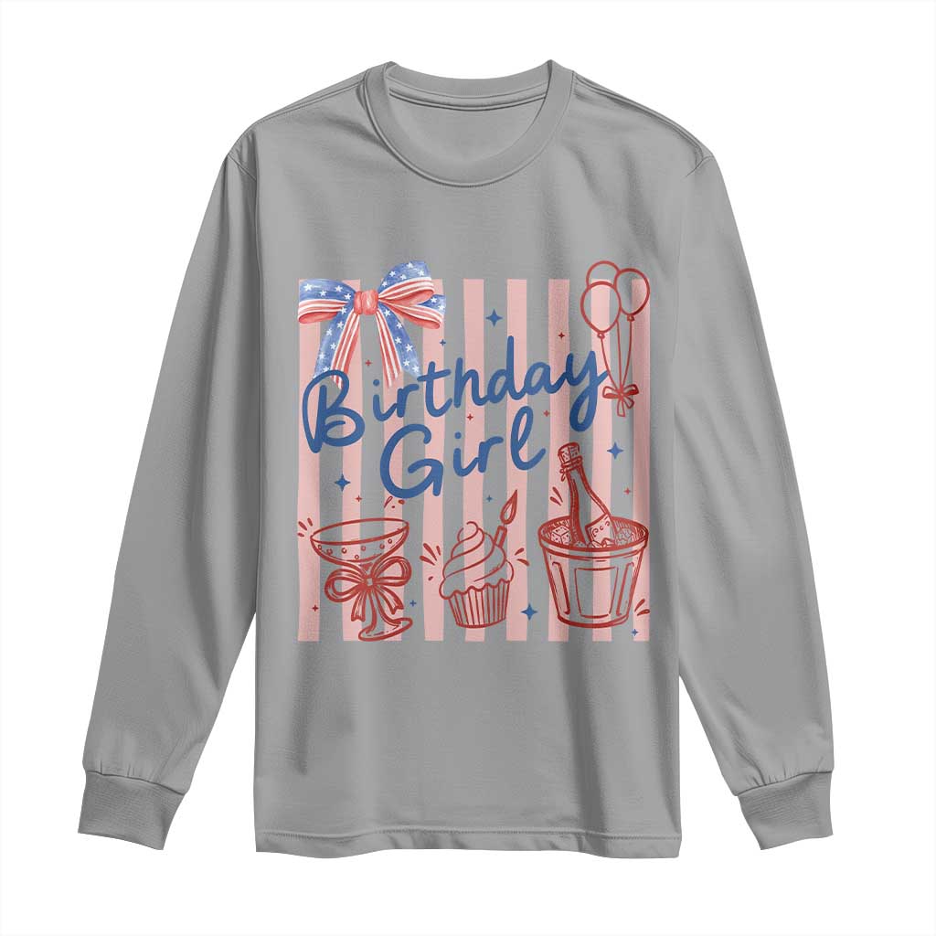 Patriotic Birthday Girl Long Sleeve Shirt Red White And Blue Party Graphic TS12 Sport Gray Print Your Wear