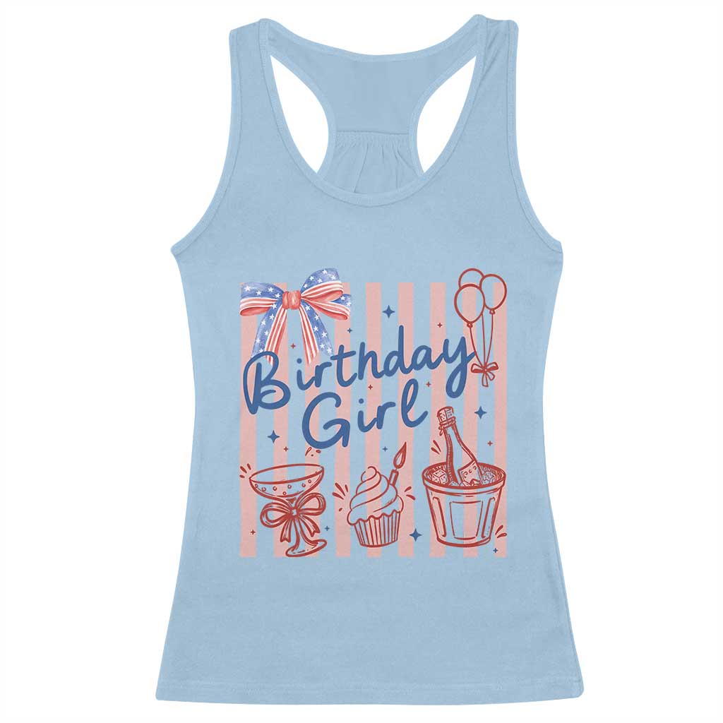 Patriotic Birthday Girl Racerback Tank Top Red White And Blue Party Graphic TS12 Light Blue Print Your Wear