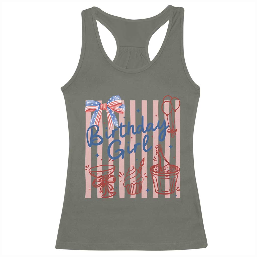 Patriotic Birthday Girl Racerback Tank Top Red White And Blue Party Graphic TS12 Military Green Print Your Wear