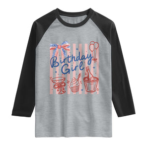 Patriotic Birthday Girl Raglan Shirt Red White And Blue Party Graphic TS12 Heather Gray Black Print Your Wear