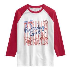 Patriotic Birthday Girl Raglan Shirt Red White And Blue Party Graphic TS12 White Red Print Your Wear