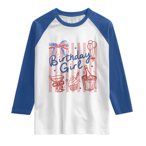 Patriotic Birthday Girl Raglan Shirt Red White And Blue Party Graphic TS12 White Royal Print Your Wear