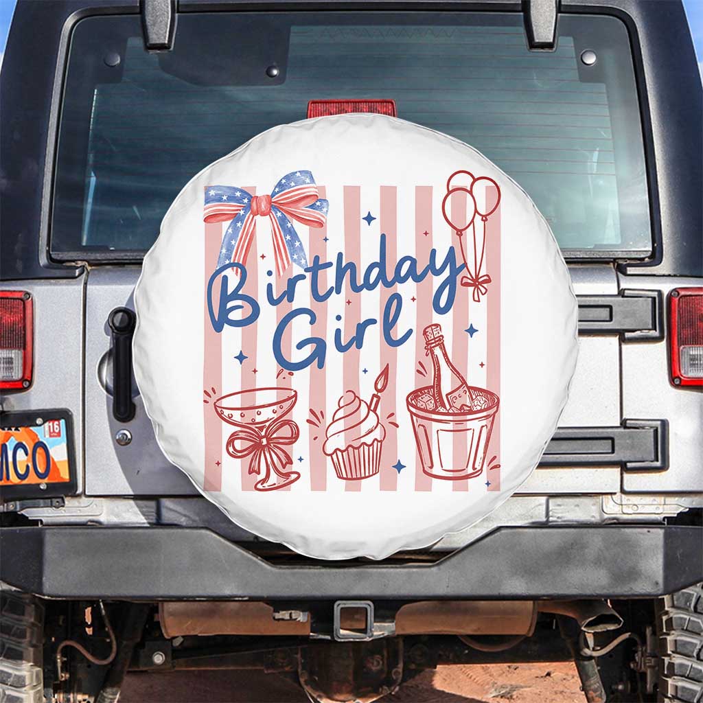Patriotic Birthday Girl Spare Tire Cover Red White And Blue Party Graphic TS12 No hole White Print Your Wear