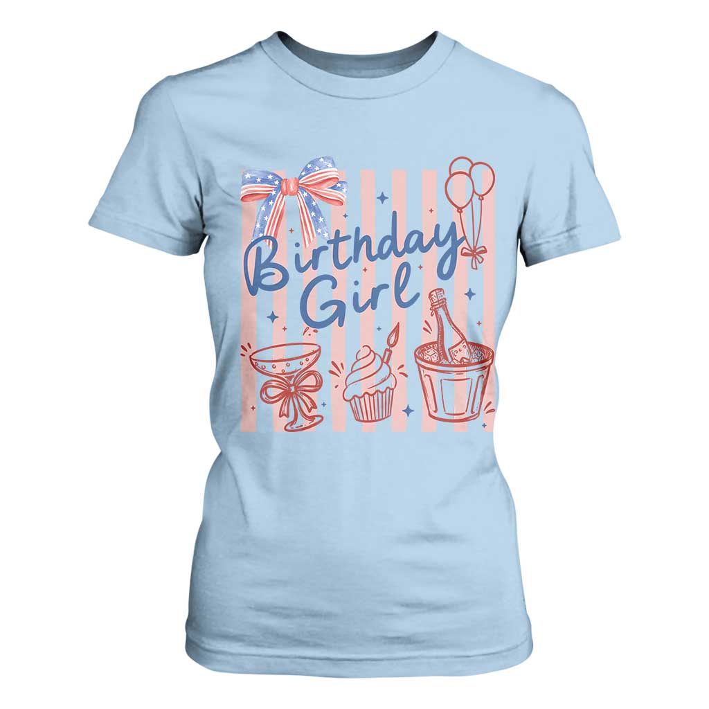 Patriotic Birthday Girl T Shirt For Women Red White And Blue Party Graphic TS12 Light Blue Print Your Wear