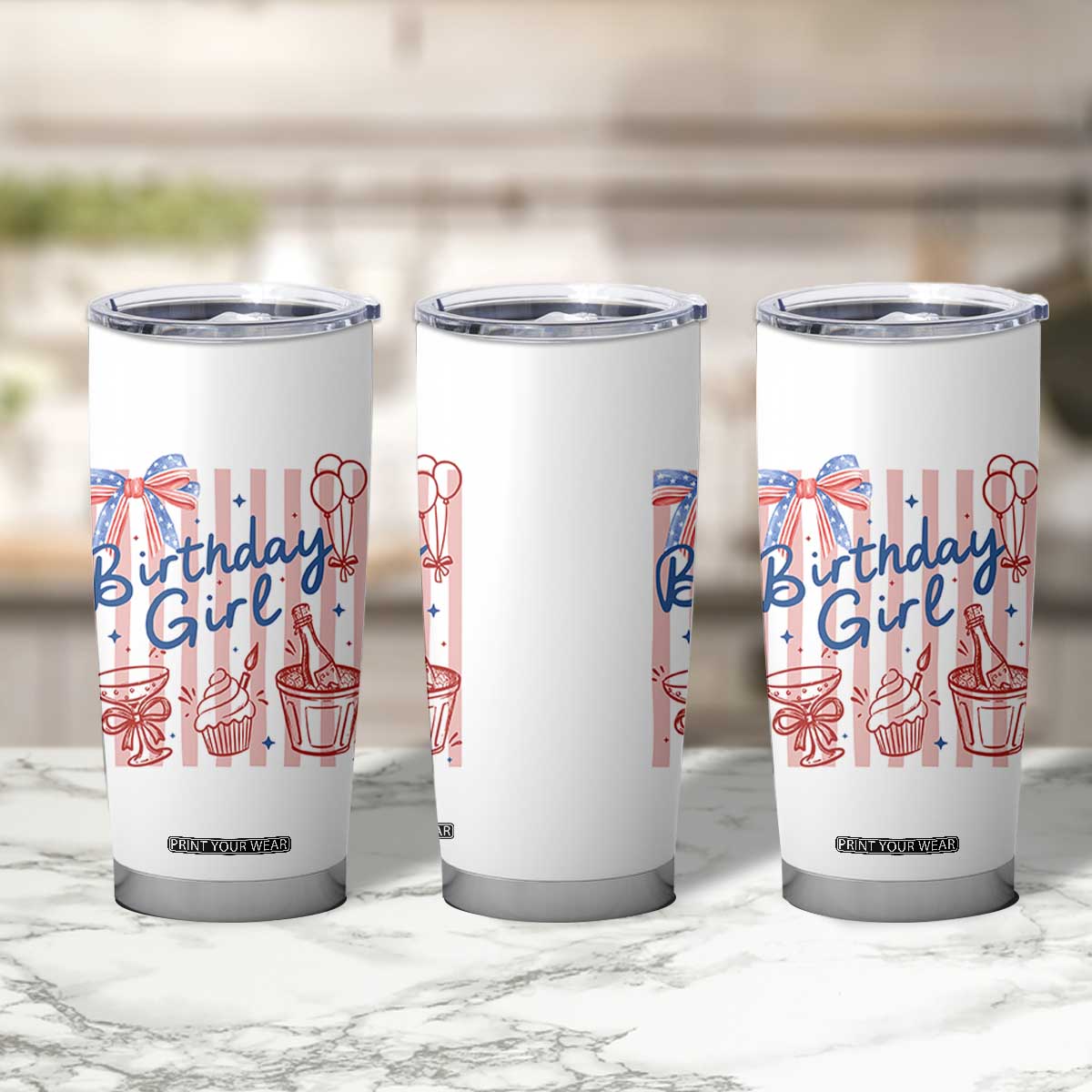Patriotic Birthday Girl Tumbler Cup Red White And Blue Party Graphic TS12 Print Your Wear