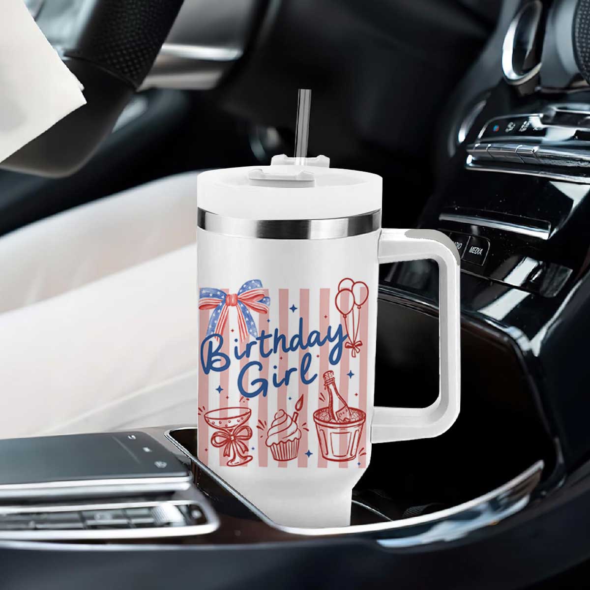Patriotic Birthday Girl Tumbler With Handle Red White And Blue Party Graphic TS12 Print Your Wear