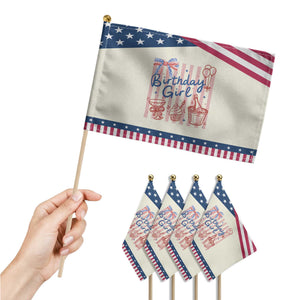 Funny Birthday Girl Patriotic Handheld Flag Red White And Blue Party Graphic