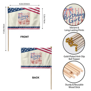 Funny Birthday Girl Patriotic Handheld Flag Red White And Blue Party Graphic
