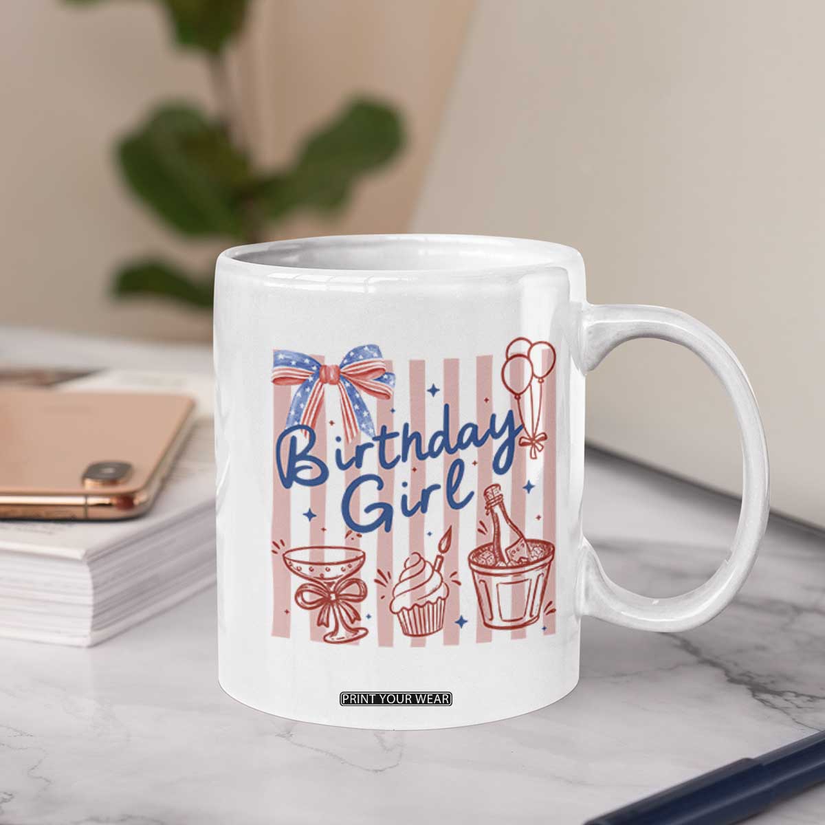 Patriotic Birthday Girl Coffee Mug Red White And Blue Party Graphic