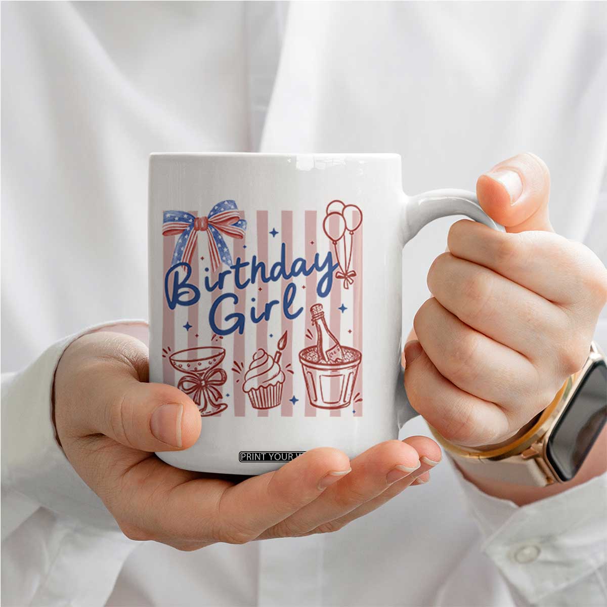 Patriotic Birthday Girl Coffee Mug Red White And Blue Party Graphic