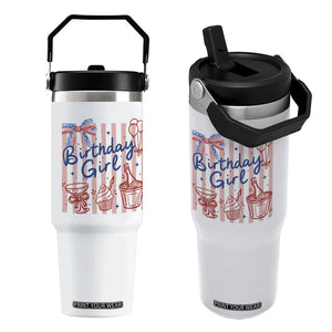 Patriotic Birthday Girl Flip Straw Tumbler Red White And Blue Party Graphic TS12 One Size: 30 oz White Print Your Wear