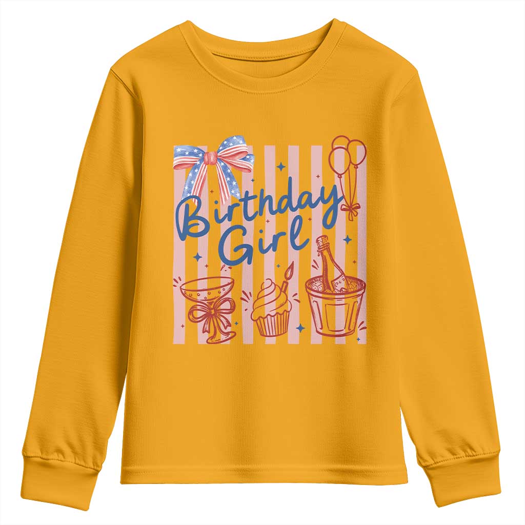 Patriotic Birthday Girl Youth Sweatshirt Red White And Blue Party Graphic TS12 Gold Print Your Wear