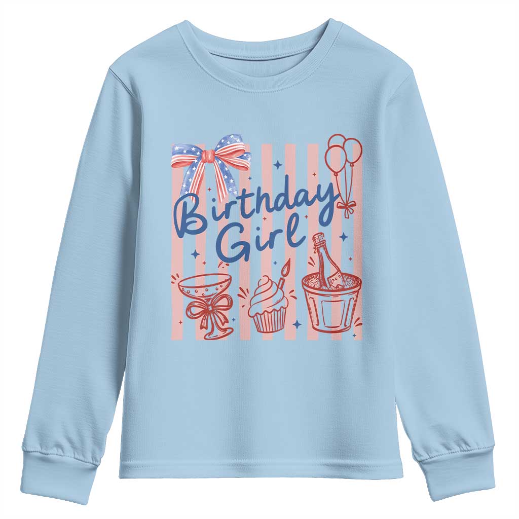 Patriotic Birthday Girl Youth Sweatshirt Red White And Blue Party Graphic TS12 Light Blue Print Your Wear