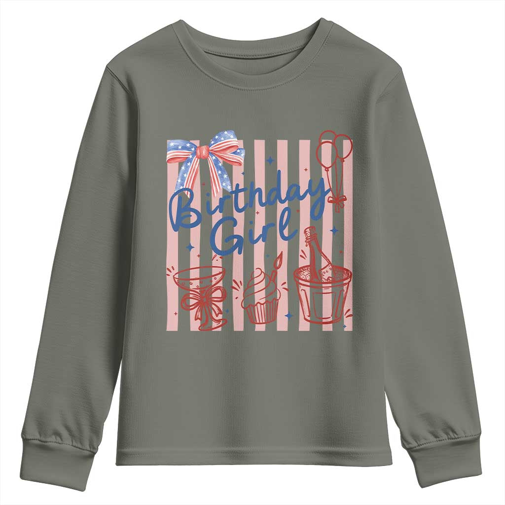 Patriotic Birthday Girl Youth Sweatshirt Red White And Blue Party Graphic TS12 Military Green Print Your Wear