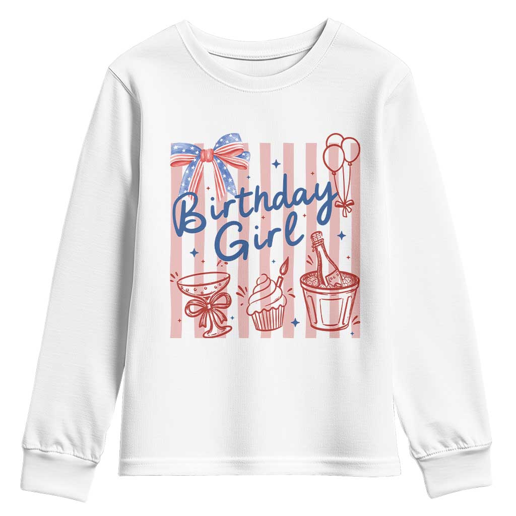 Patriotic Birthday Girl Youth Sweatshirt Red White And Blue Party Graphic TS12 White Print Your Wear