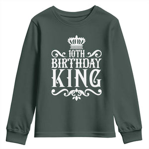 10th Birthday King Youth Sweatshirt Perfect 10 Years Old Crown Gift TS12 Dark Forest Green Print Your Wear