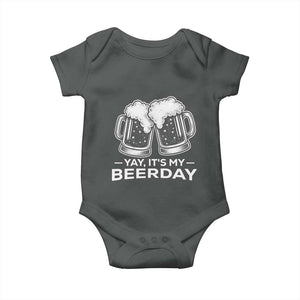 Yay Its My Beerday Baby Onesie Funny Birthday Party Gift For Beer Lovers TS12 Dark Heather Print Your Wear