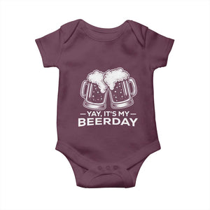 Yay Its My Beerday Baby Onesie Funny Birthday Party Gift For Beer Lovers TS12 Maroon Print Your Wear
