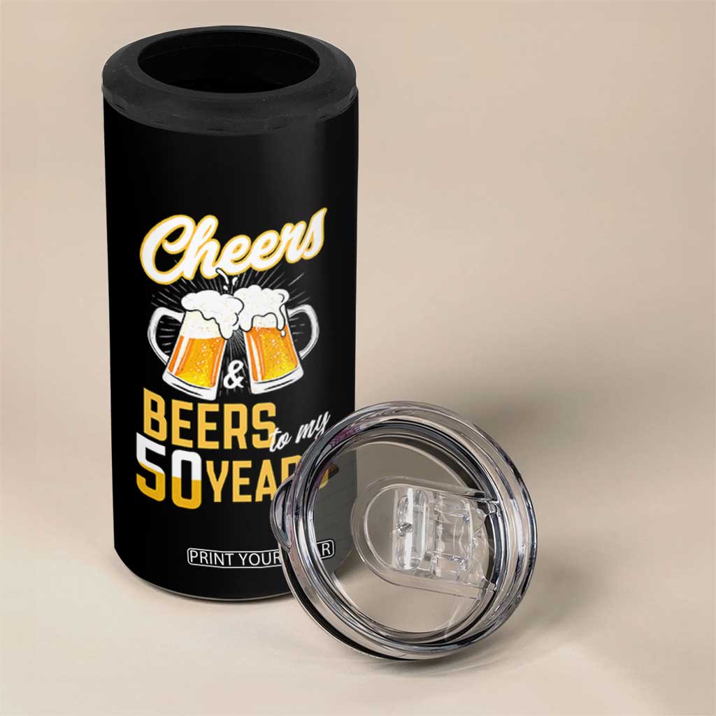 50th Birthday Party Gift 4 in 1 Can Cooler Tumbler Cheers Beers To My 50 Years