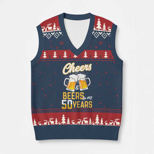 50th Birthday Party Gift V-Neck Knit Sweater Vest Cheers Beers To My 50 Years