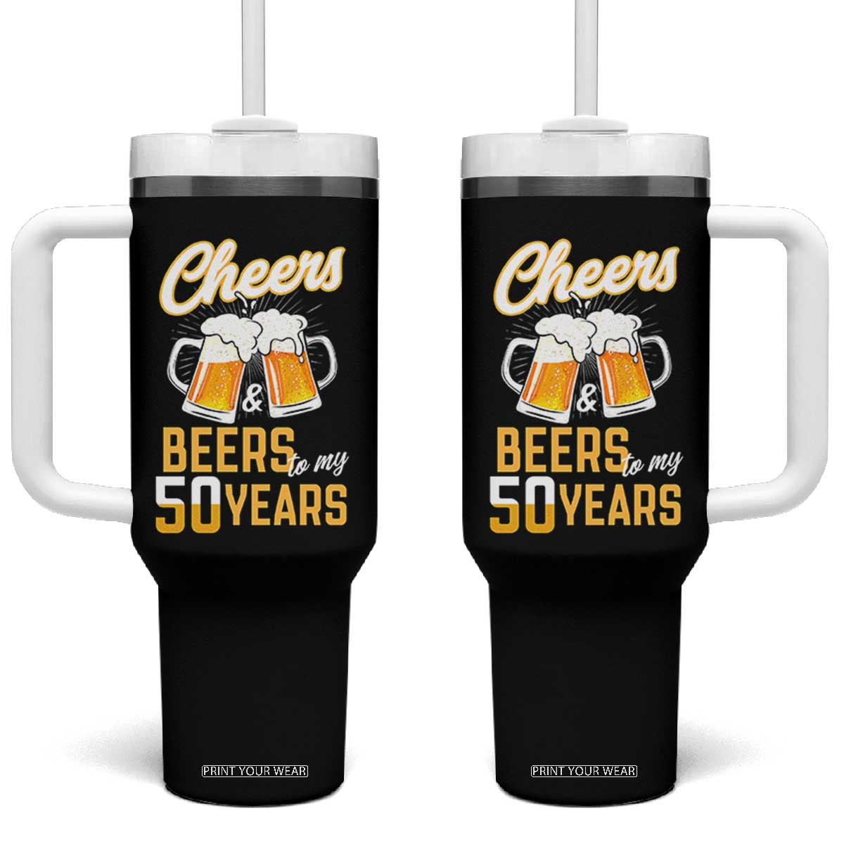 50th Birthday Party Gift Tumbler With Handle Cheers Beers To My 50 Years