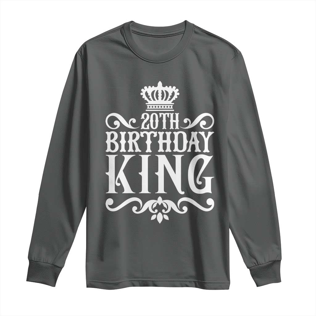 20th Birthday King Crown Gift For Men Long Sleeve Shirt TS12 Dark Heather Print Your Wear