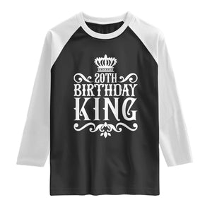 20th Birthday King Crown Gift For Men Raglan Shirt TS12 Black White Print Your Wear