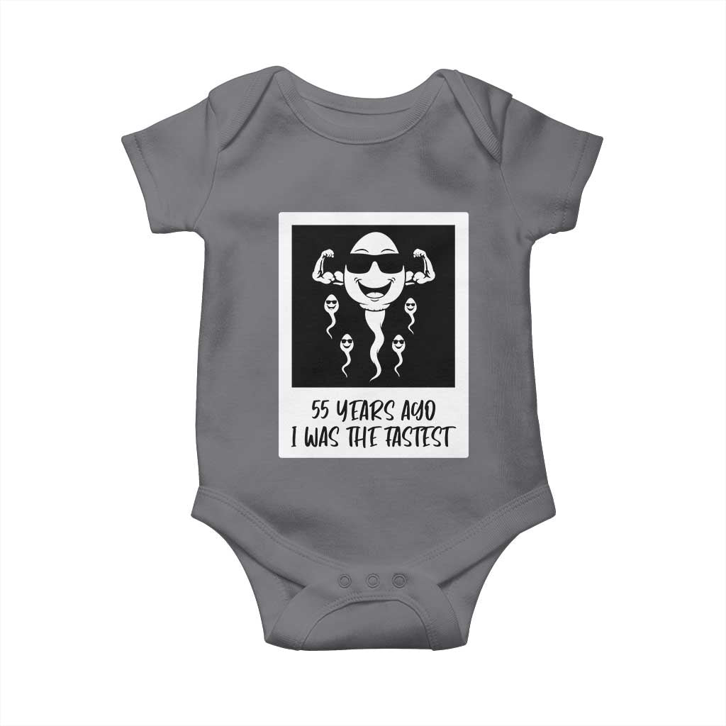 55 Years Ago I Was The Fastest Baby Onesie Funny 55th Birthday Milestone Graphic TS12 Charcoal Print Your Wear