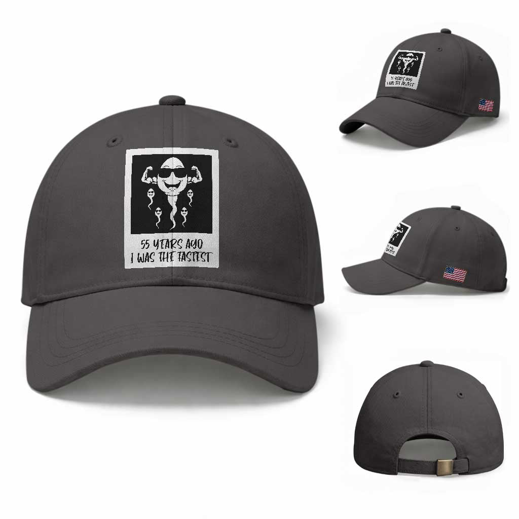 55 Years Ago I Was The Fastest Baseball Cap Funny 55th Birthday Milestone Graphic TS12 Baseball Cap Universal Fit Dark Gray Print Your Wear