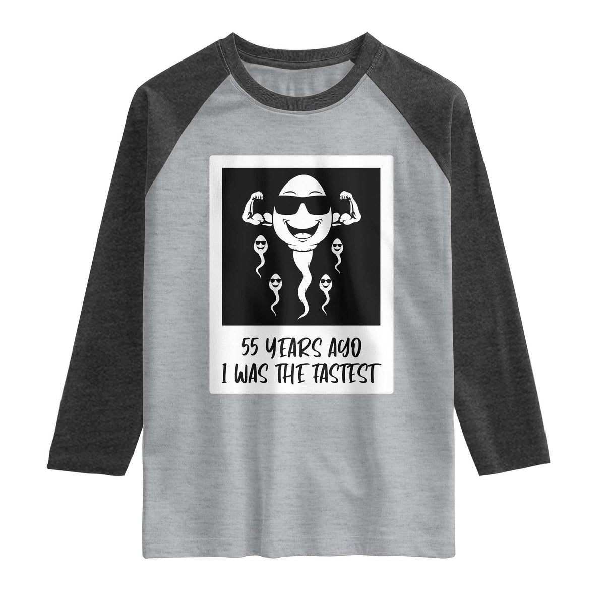 55 Years Ago I Was The Fastest Raglan Shirt Funny 55th Birthday Milestone Graphic TS12 Heather Gray Heather Charcoal Print Your Wear