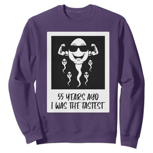 55 Years Ago I Was The Fastest Sweatshirt Funny 55th Birthday Milestone Graphic TS12 Purple Print Your Wear