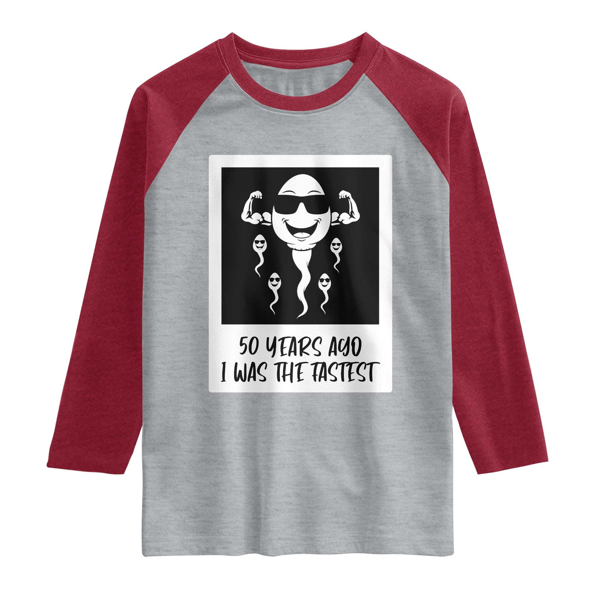 50 Years Ago I Was The Fastest Raglan Shirt Funny 50th Birthday Gift TS12 Heather Gray Heather Red Print Your Wear