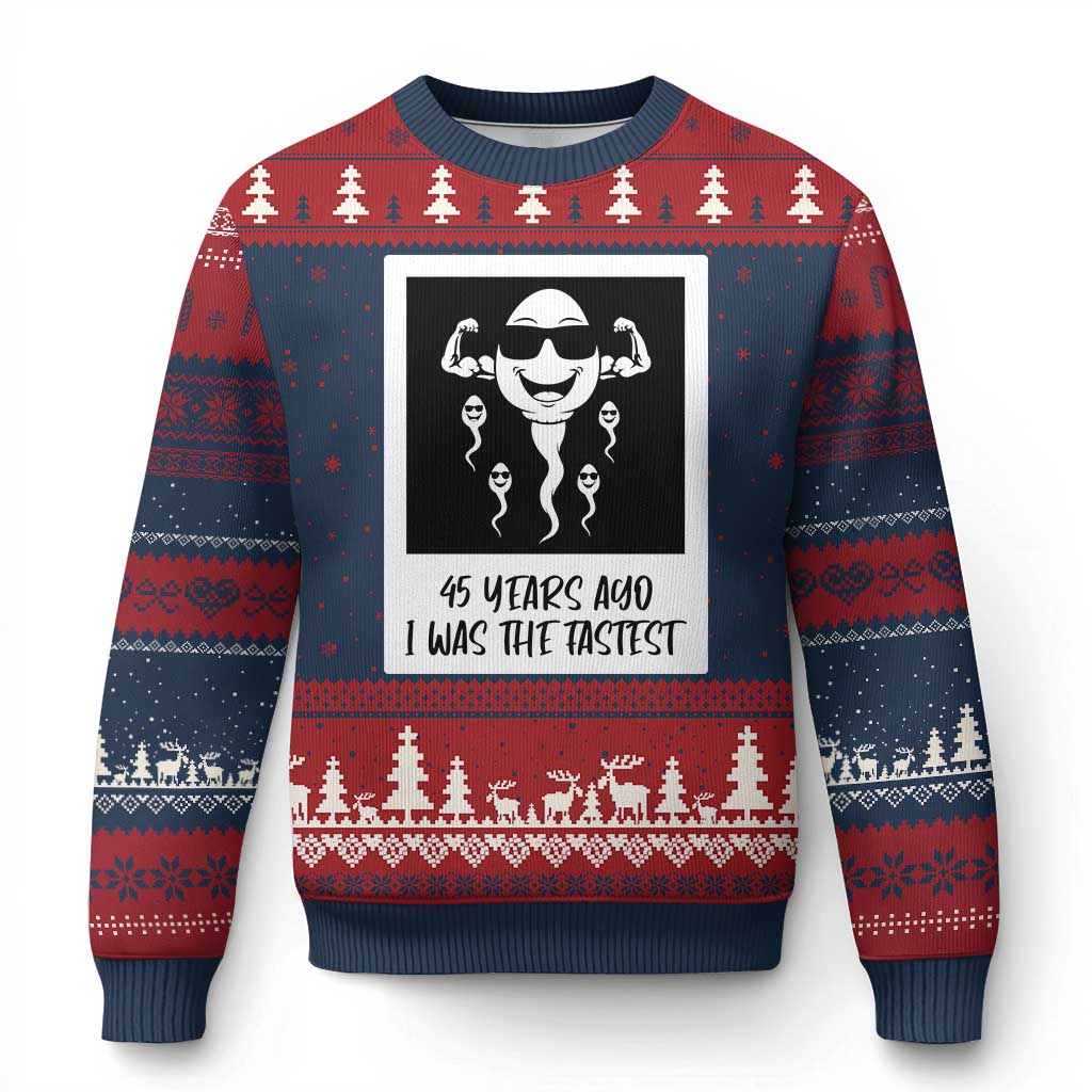 45 Years Ago I Was The Fastest Ugly Christmas Sweater Funny 45th Birthday Gift TS12 Navy Red Print Your Wear