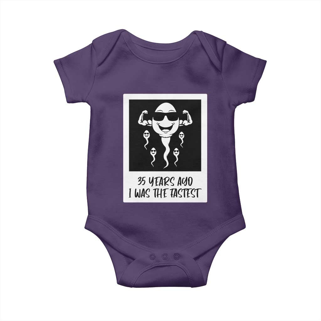 35 Years Ago I Was The Fastest Baby Onesie Hilarious 35th Birthday Party Graphic TS12 Purple Print Your Wear