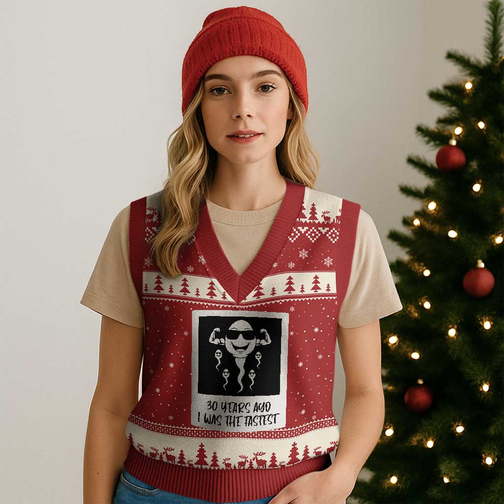 30 Years Ago I Was The Fastest V-Neck Knit Sweater Vest Funny 30th Birthday Gift Idea TS12 Red Beige Print Your Wear
