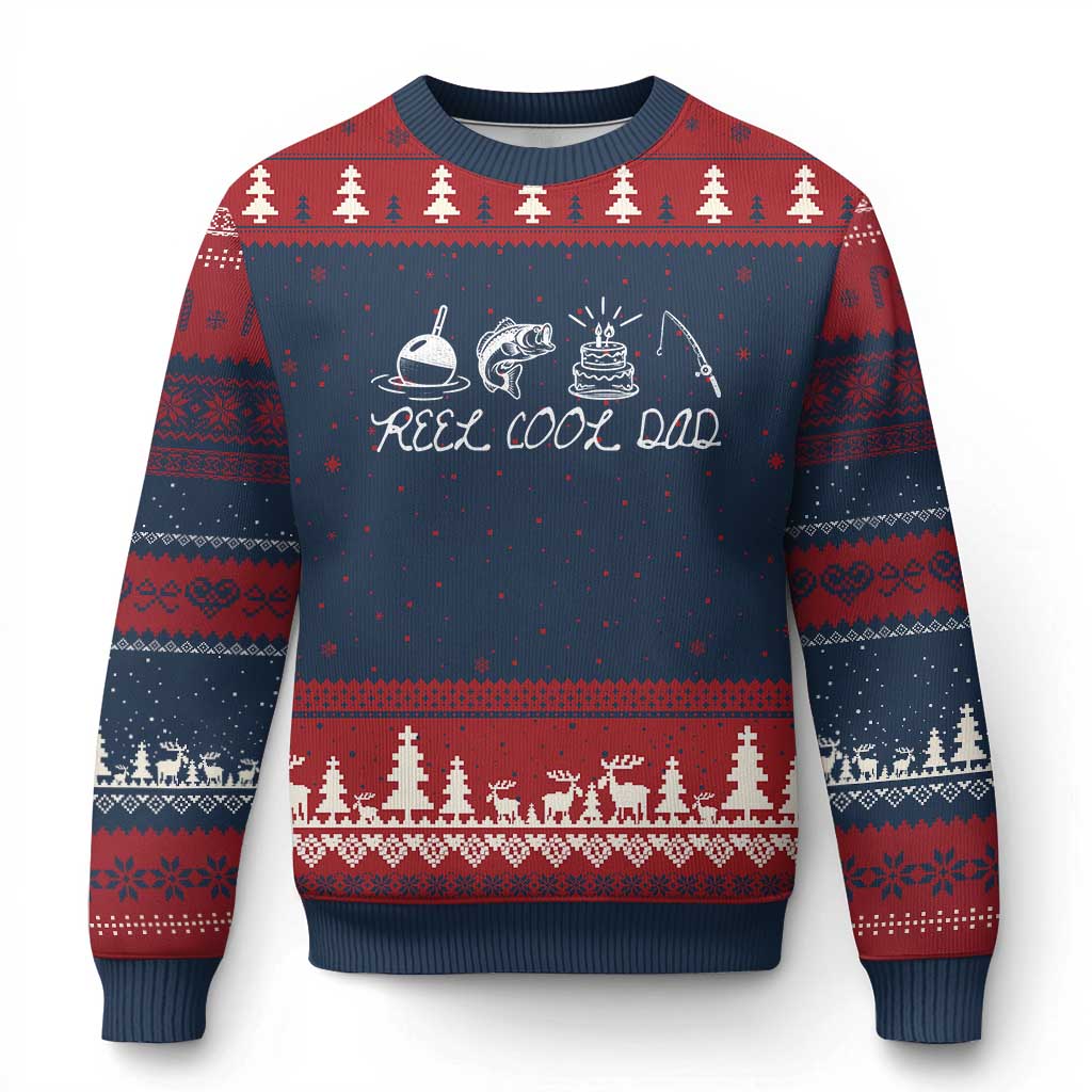 Reel Cool Dad Ugly Christmas Sweater Funny Fishing Dad Birthday Gift TS12 Navy Red Print Your Wear