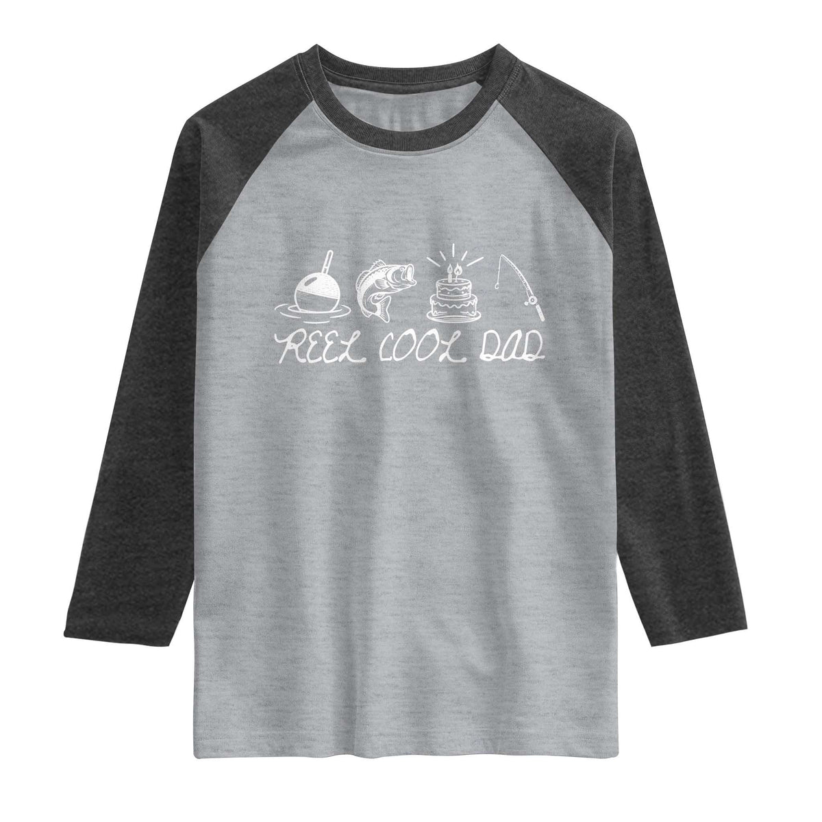 Reel Cool Dad Raglan Shirt Funny Fishing Dad Birthday Gift TS12 Heather Gray Heather Charcoal Print Your Wear