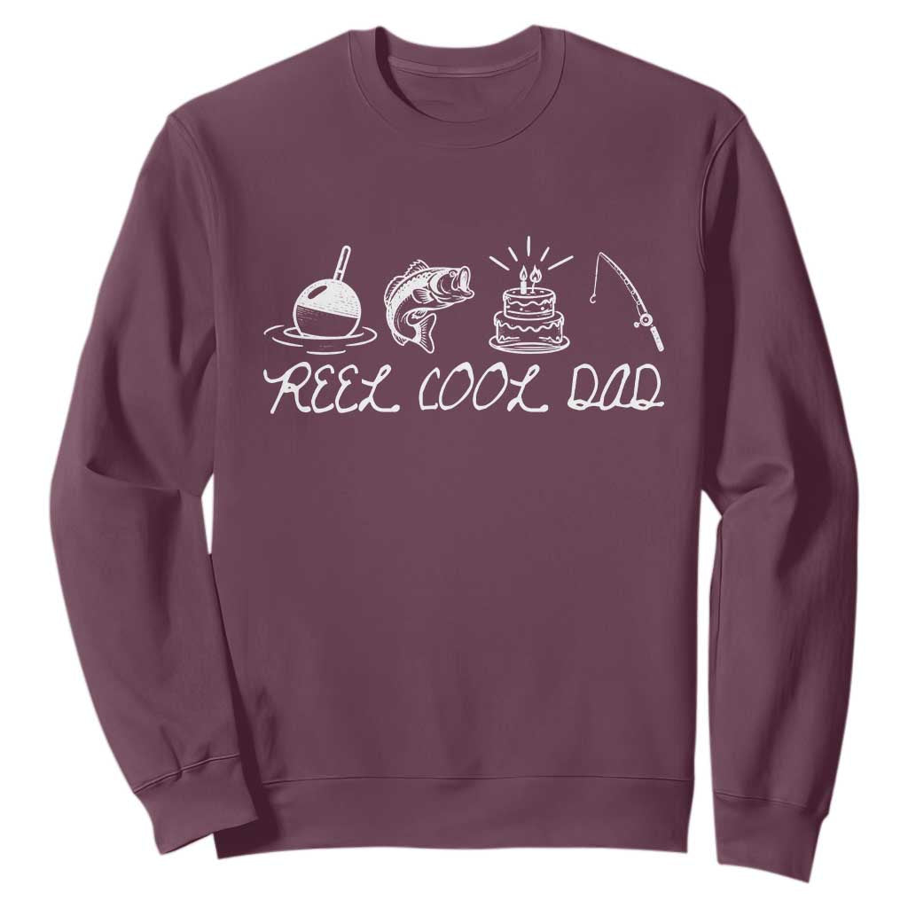 Reel Cool Dad Sweatshirt Funny Fishing Dad Birthday Gift TS12 Maroon Print Your Wear