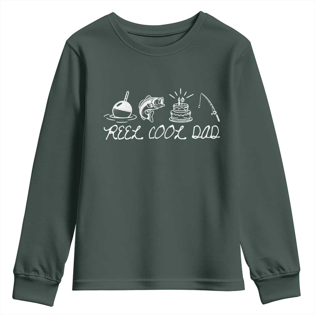 Reel Cool Dad Youth Sweatshirt Funny Fishing Dad Birthday Gift TS12 Dark Forest Green Print Your Wear