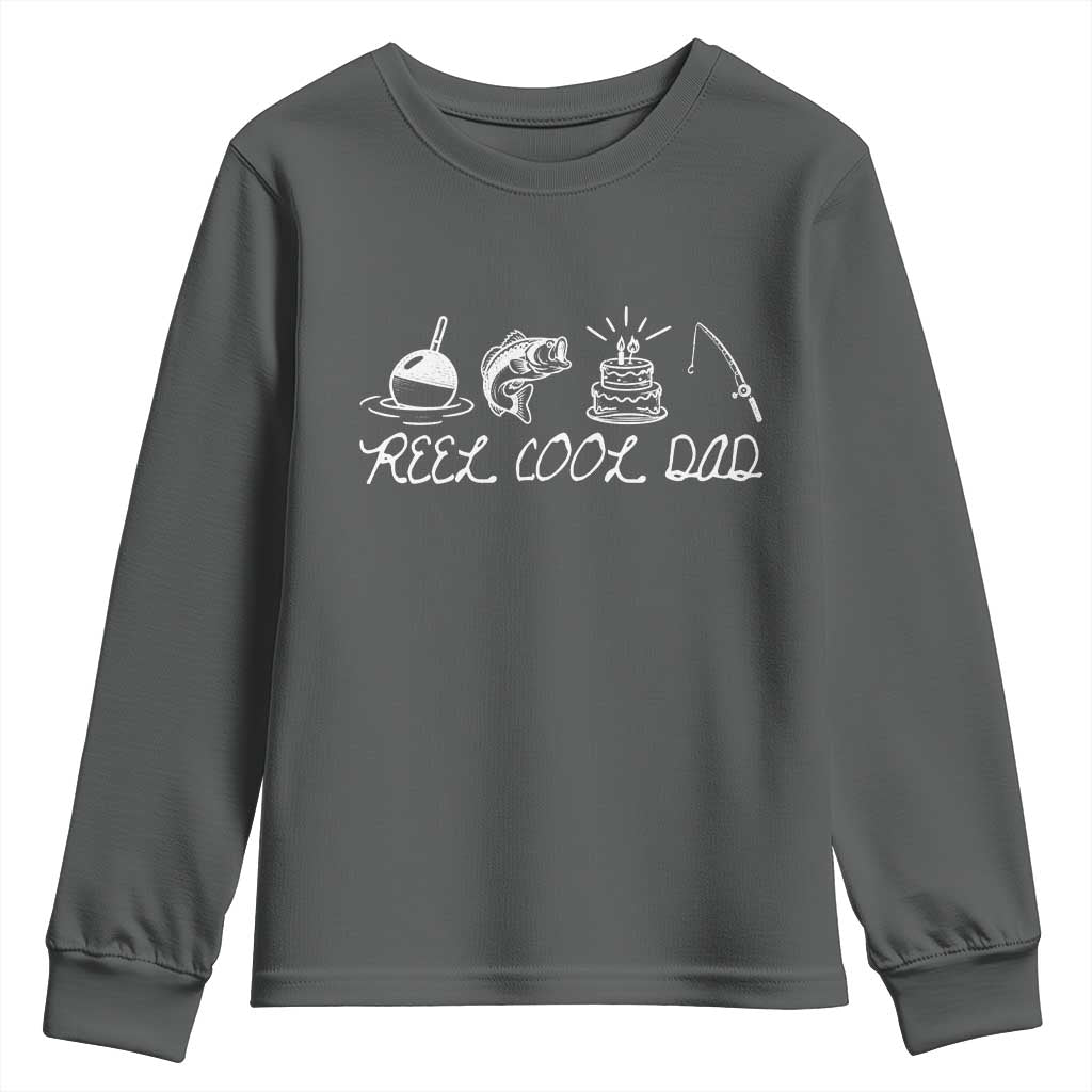 Reel Cool Dad Youth Sweatshirt Funny Fishing Dad Birthday Gift TS12 Dark Heather Print Your Wear