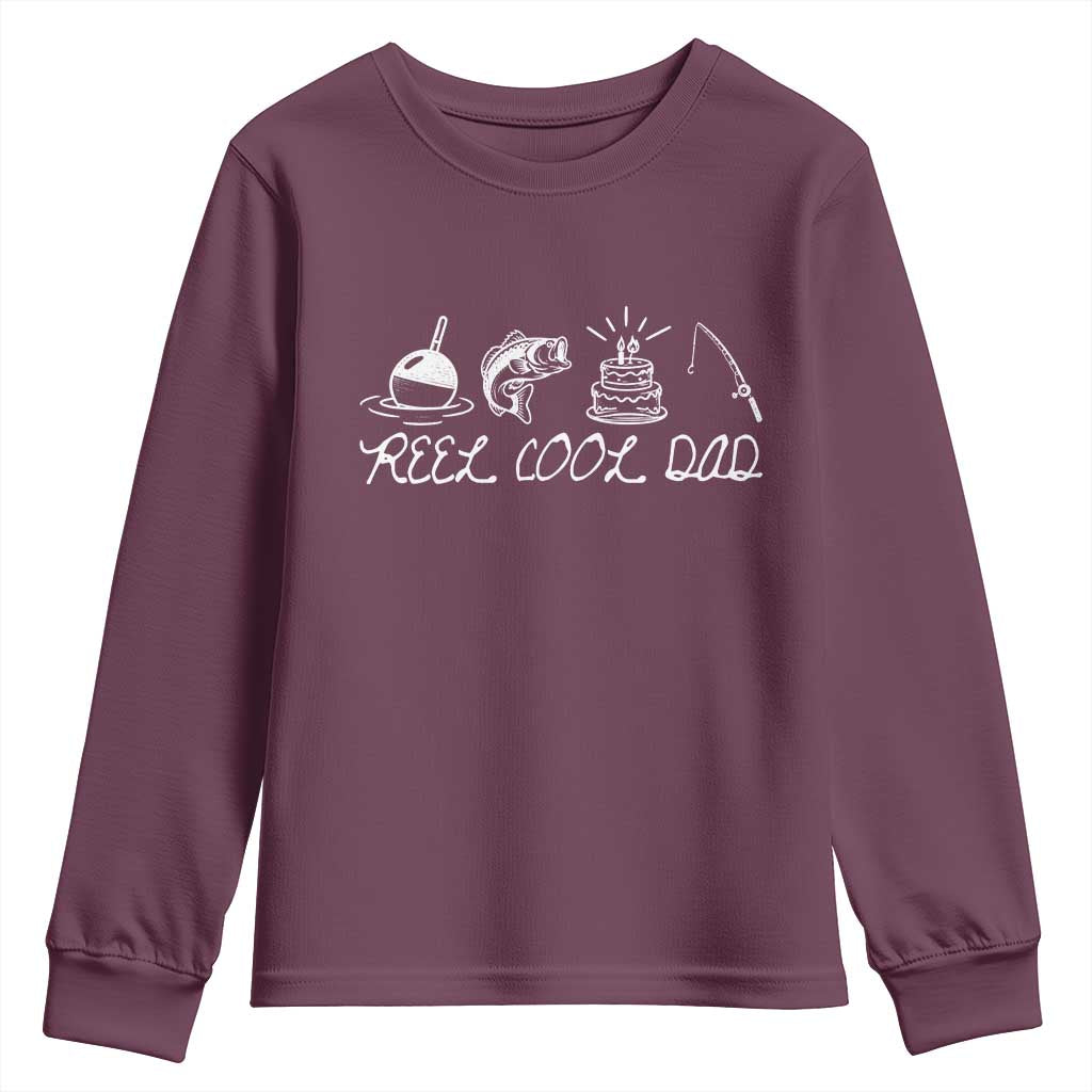 Reel Cool Dad Youth Sweatshirt Funny Fishing Dad Birthday Gift TS12 Maroon Print Your Wear