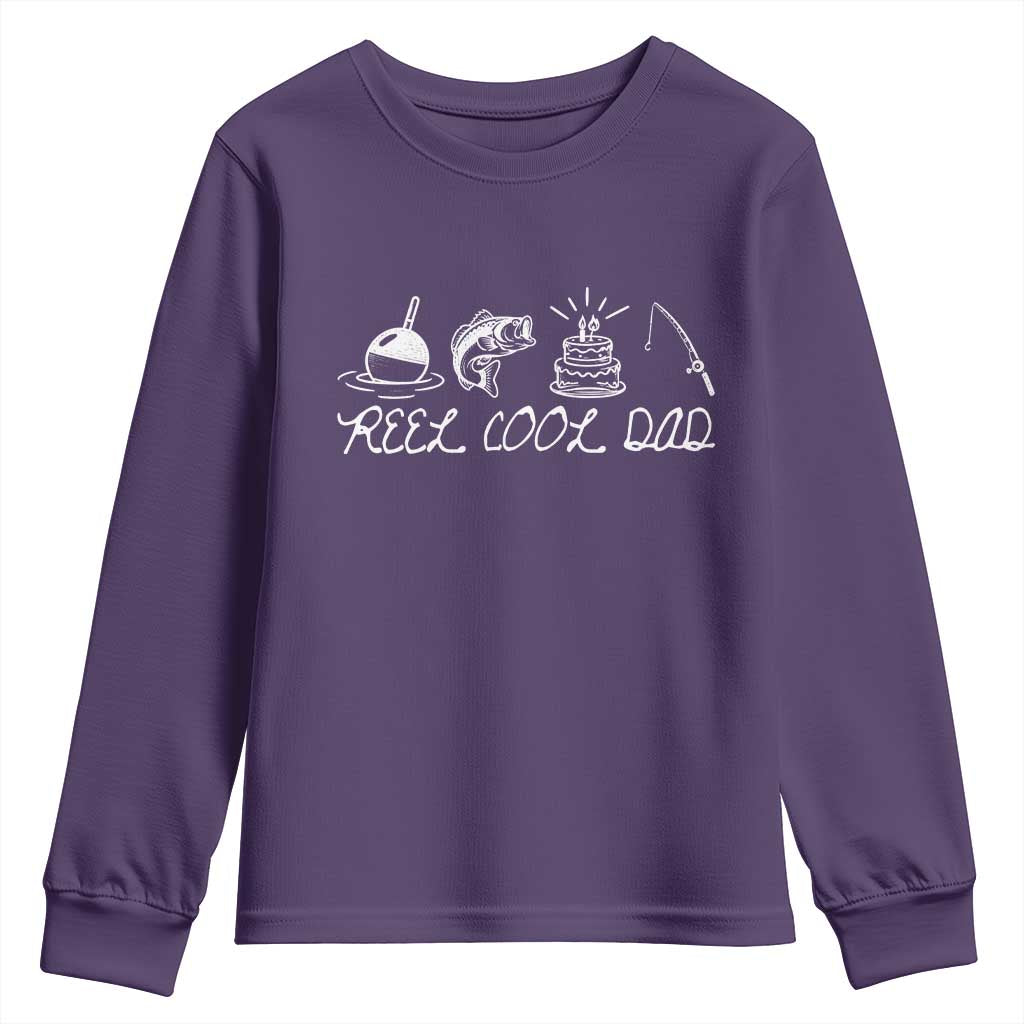 Reel Cool Dad Youth Sweatshirt Funny Fishing Dad Birthday Gift TS12 Purple Print Your Wear