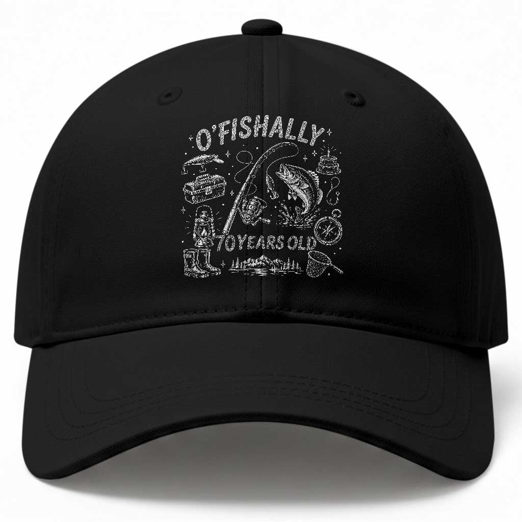 O'Fishally 70 Years Old Baseball Cap Funny Fisherman Birthday Graphic