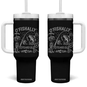 O'Fishally 70 Years Old Tumbler With Handle Funny Fisherman Birthday Graphic TS12 One Size: 40 oz Black Print Your Wear
