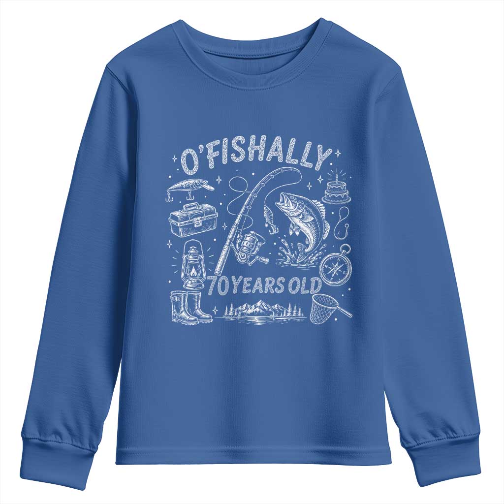 O'Fishally 70 Years Old Youth Sweatshirt Funny Fisherman Birthday Graphic TS12 Royal Blue Print Your Wear